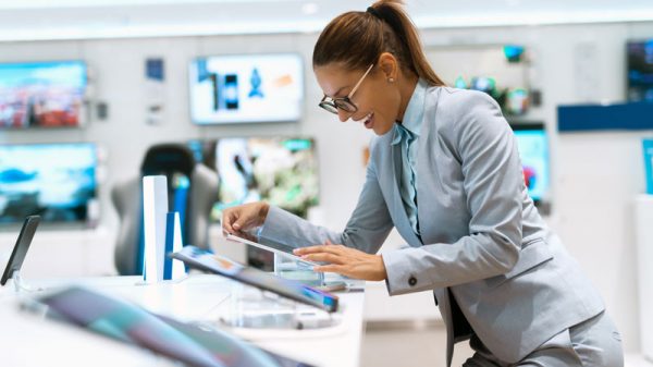 Woman looking at tablet